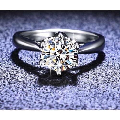 Silver Platinum Excellent Cut Diamond Test Passed 1 Carat D Color High Clarity White Moissanite Wedding Ring Silver 925 Jewelry