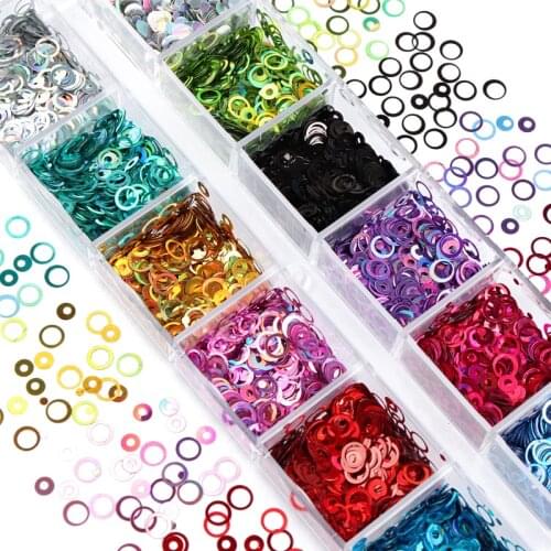 Mixed Nail Art Holographic Glitter Flakes Hollow Circle Ring Sequins For Nail Art Decorations UV Gel Polish Manicure Accessories