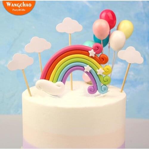 Colorful Rainbow Cake Topper Happy Birthday Kids Cake Cloud Balloon Cake Topper Birthday Party Baking Decoration Party Supplies