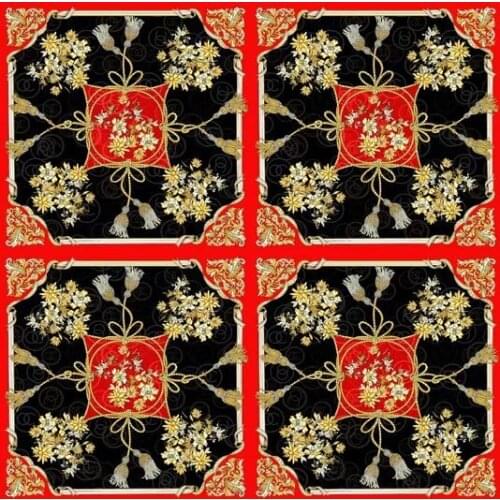 High quality purple Geometry flowers printed 100% silk satin fabric for dress shirt cloth scarf Crepe silk fabric