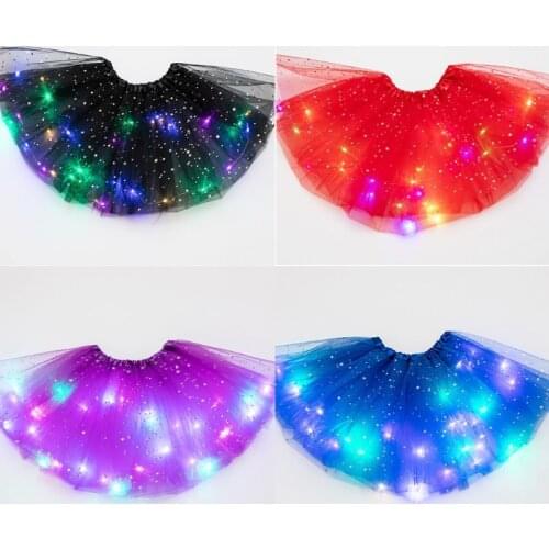 Women Star Sequins Tutu Skirt LED Light Up Neon Colorful Dance Party Short Dress X5XA