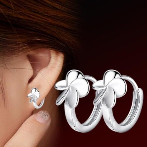 Real 925 Sterling Silver Jewelry For Women Cute 3D Ginkgo biloba Leaves Earring Stud Small Hoop Earrings For Girls Wholesale
