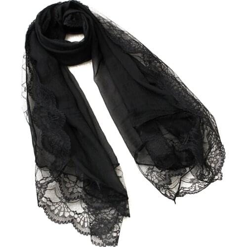 Woman Scarves Chiffon Lace Scarf Wrap Scarf Black