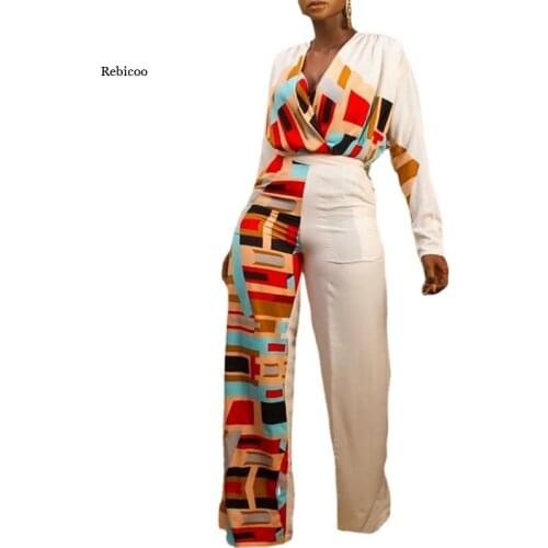 Plus Size Women Jumpsuit Wide Leg Pants Long Sleeve Rompers Fashion Patchwork Streetwear Dashiki African Playsuit New