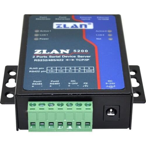 ZLAN5200 2 port RS232 RS485 RS422 to Ethernet RJ45 Converter industrial dual serial device server Switch
