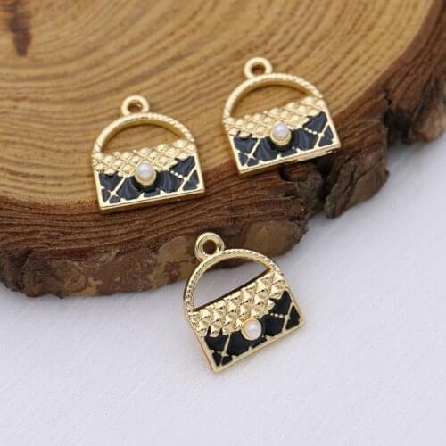 5PCS Gold Color Enamel Women Bag Charms Pendant for Bracelet Necklace Jewelry Making Earrings DIY Handmade Craft