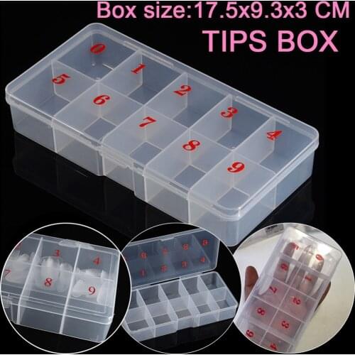 1 x 10 Compartment Storage Box (0~9) Hot False Nail Tips Storage Box Nail Display Clear Compartments New Plastic nail Case Boxes