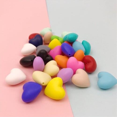 20pcs Colorful Heart Silicone Bead Chew Teething Jewelry DIY Bracelet Baby Fashion Teether Accessories