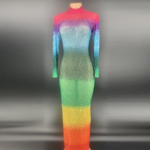 2020 Colorful See Through Mesh Dress Women Birthday Party Celebrate Stretch Dress Bar Nightclub Women Dance Costume