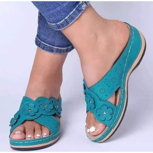 2021 Summer Flat Sandal For Women 4 Colors Sandales Multicolor Handmade Retro Flowers Flip-Flops Women Slippers Sandalias Mujer