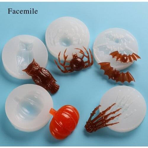 6PCS Halloween Molds Fondant Cream Chocolate Silicone Molds Hand Skeleton Spider Bats Pumpkin Owls Clay For Kitchen Baking