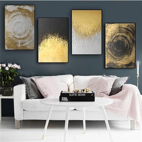 Abstract Golden Circles Modern Contemporary Posters and Prints Canvas Painting Scandinavian Art Wall Picture For Living Room
