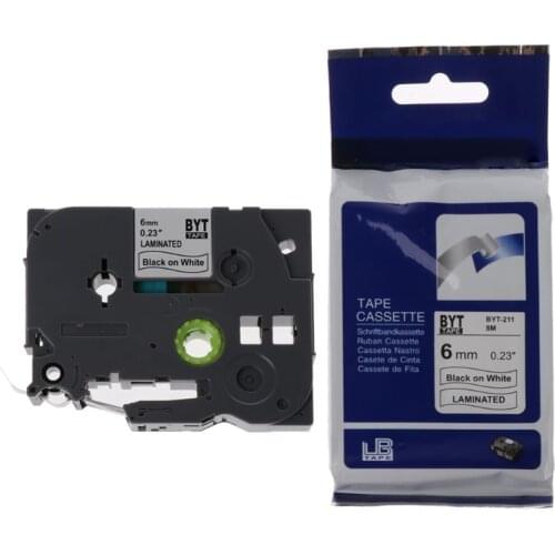 Black on White Label Tape Compatible for Brother Tape TZ211 TZe211 tze-211 6mm
