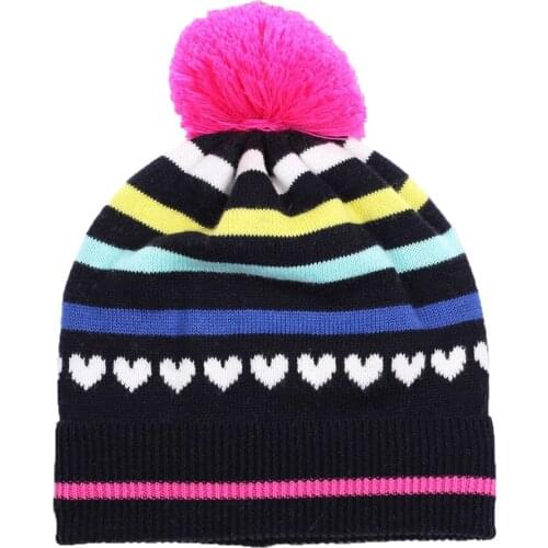 Kid Baby Girl Beanie Winter Knit Pom Pom Hat Warm Cotton Brim Toddler Casual Outdoor Ski Accessory