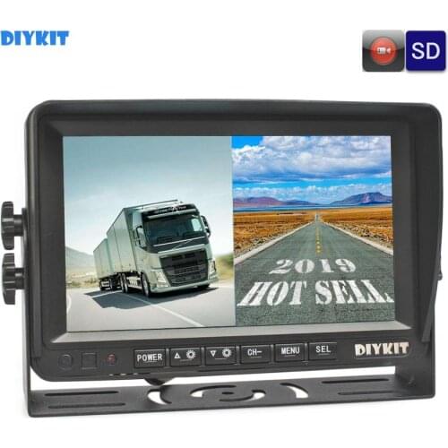 DIYKIT AHD 7" IPS Rear View Car Monitor Support 960P AHD Camera Support SD Card Video Recording Diaplay Two Cameras Image