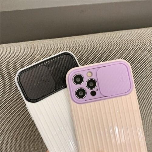 Two-color Contrast Stripes Push Pull Lens Protection Phone Case For Iphone 12mini 11 ProMax XR X XS Max 7 8 Plus SE 2020 Cover