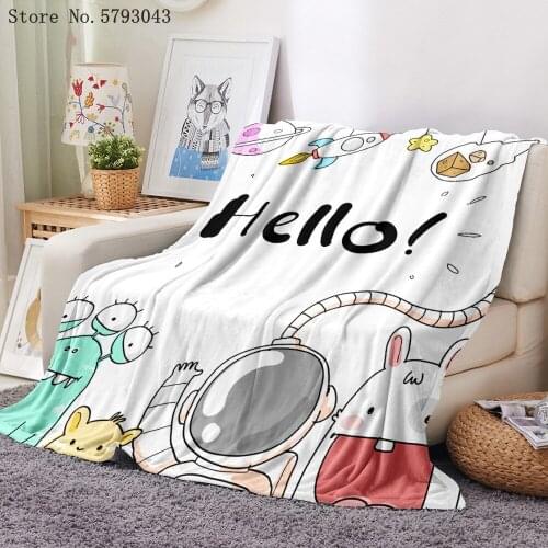 Cartoon Astronaut Flannel Blanket 3D Print Rocket Planet Fleece Blanket Home Custom Colorful Throw Blanket Nap Office Blanket