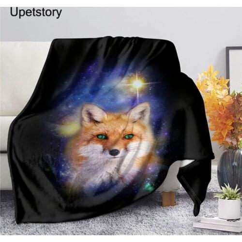 Upetstory 3D Fox Print Flannel Fleece Throw Blanket Moon Night Fox Sherpa Blanket on Beds Adults Kids Fur Throw Blanke
