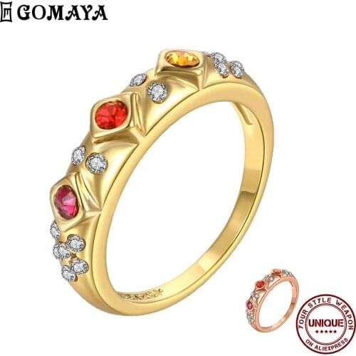 GOMAYA Color Rings For Women Inlay Geometric Czech Drill Round Rings Simple Cute Romantic Wedding Jewelry Fashion Trend Gift