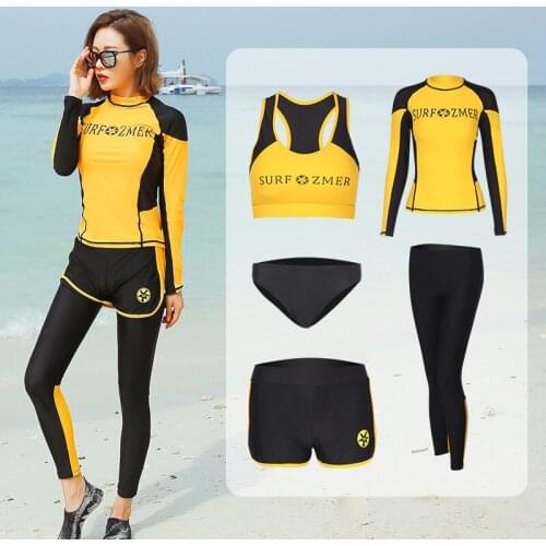 Womens Activewear Set 5 Piece Yoga Jogging Workout Clothes Athletic Tracksuits Full Body Long Sleeve Swimsuit Surf Rash Guards