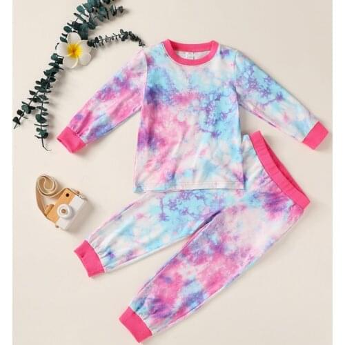 Baby Boys Girls Clothes Long Sleeves Autumn Winter Suit Children Rainbow Tie-dye Color Block Tops+pants 2 PCS Sets Kids Clothing