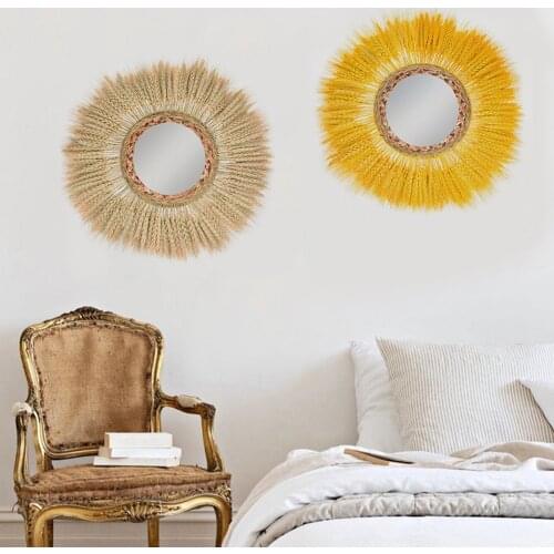 Wheat creative room wall decoration bedroom wall decoration rattan mirror homestay Wall Decoration pendant
