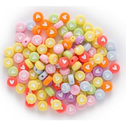 100 Mixed Color Heart Pattern Round Shaped Acrylic Spacer Beads For Jewelry Making Women Children DIY Bracelet Necklace 7mm