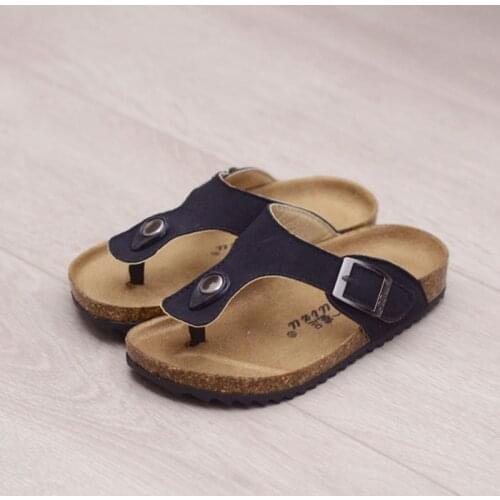 Summer Boys&Girls Sandals Brand Children Shoes Flats Clip Toe Cork Kids Sandalias Flock Leather Baby Sandals Childs Flip Flops