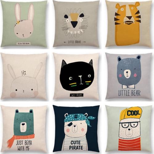 Cute Cartoon Animal Warm Heart Happy Smile Bear Crocodile Lion Rabbit Tiger Elephant Colorful Cushion Cover Nice Pillow Case