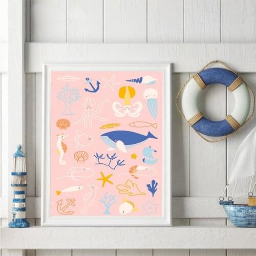 Fashion marine organism Nordic Posters And Prints Wall Art Canvas Painting Wall Pictures For Bathroom Poster Decoration