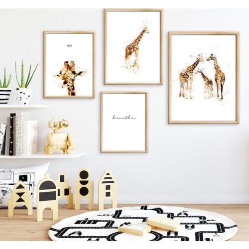 Watercolor Giraffe Family Smile Wall Art Canvas Painting Nordic Posters And Prints Wall Pictures Baby Kids Room Nursery Decor