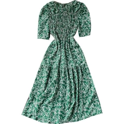 2021 New Summer Women Elastic Slim Dress Fashion Designer Small Minority Sweet Vintage Floral Chiffon Dress