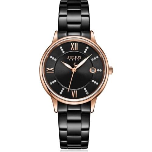 New Auto Date Julius Womens Watch Japan Mov't Hours Elegant Fashion Clock Stainless Steel Bracelet Girls' Gift Box