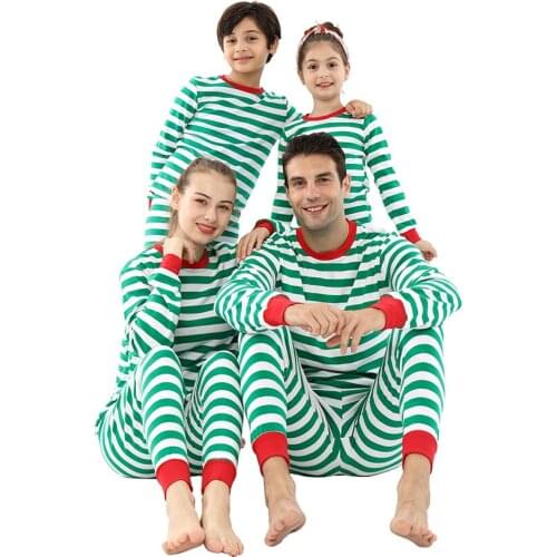 Big Sister Little Brother Family Clothing Sets Green White Striped Family Christmas Pajamas Kids Pyjamas Homewear Teen Nightsuit