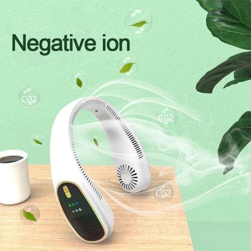 Portable Neck Fan Negative ion Air Cooler Fan USB Bladeless Fans Wearable Neckband Fan Cooling Conditioner with Air Purification