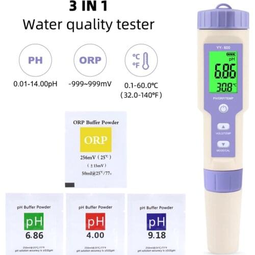 Yieryi Professional Digital Water Quality Tester PH/ORP/TEMP 3 In 1 Test Pen With Calibration Powder For Aquarium Swimming Pool