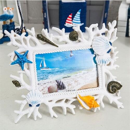 Mediterranean Style Sailing Boat Photo Frame Sea Starfish Shell Wooden Picture Frames Creative Personalized Home Decoration