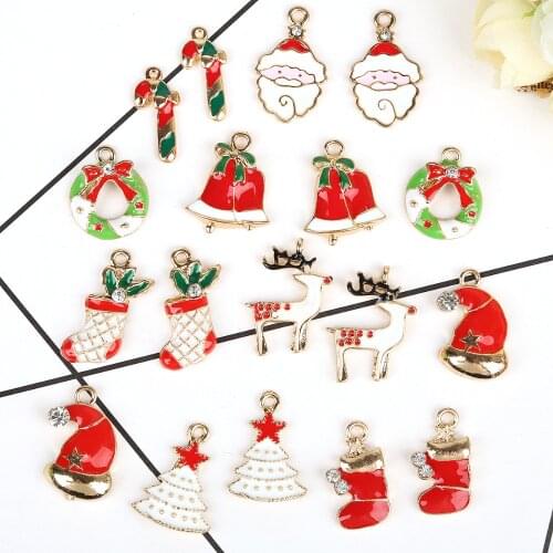 5Pcs/lot Enamel Alloy Christmas Charm Pendant For Necklace Jewelry Making DIY Earring Jewelry Accessories