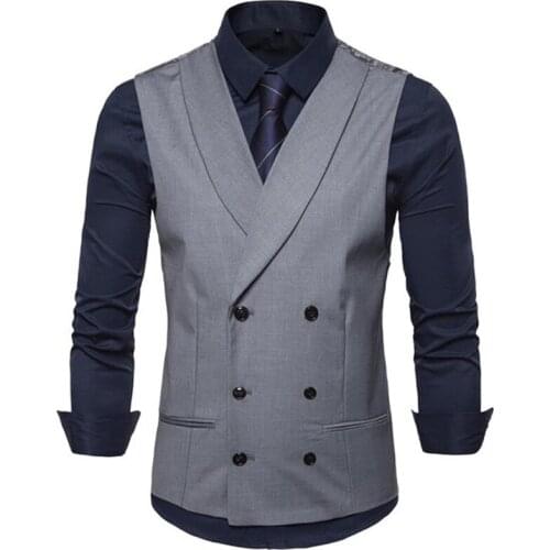 Gray Double Breasted Waistcoat for Men Shawl Lapel One Piece Man Suit Vest Custom Wedding Tuxedo Waist Coat New Fashion