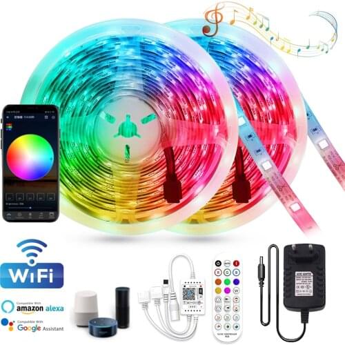 RGB LED Strip Ribbon SMD 5050 12V Smart WIFI Music Rgb Led Light Strip 5M 10M 15M 20M Flex Tape Diode Waterproof EU US UK AU Kit