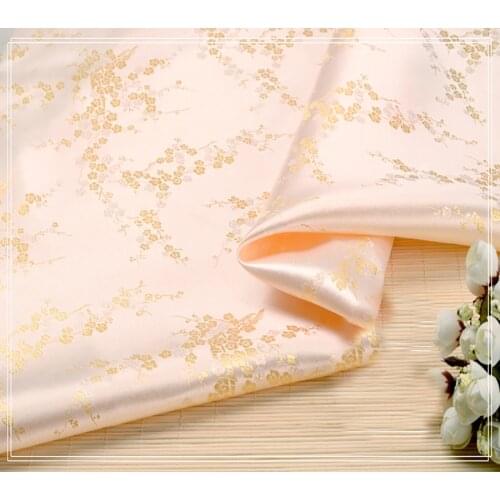 High quality brocade jacquard polyester white background yellow plum blossom fabric for women dress patchwork tissue by 100x90