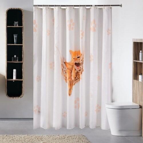 Cat Shower Curtains for Kids Bathroom Jinya Home Cute Cartoon Thick Polyester Waterproof White Hotel Farmhouse Nursery Curtain