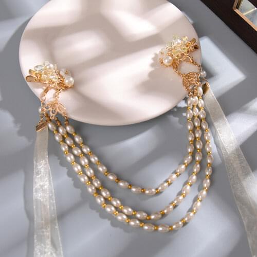 Pearl Tassel Hairpin Handmade Chinese Style Classical Tassel Hair Clip with Ribbon Decor Hair Accessory for Women Girls BH