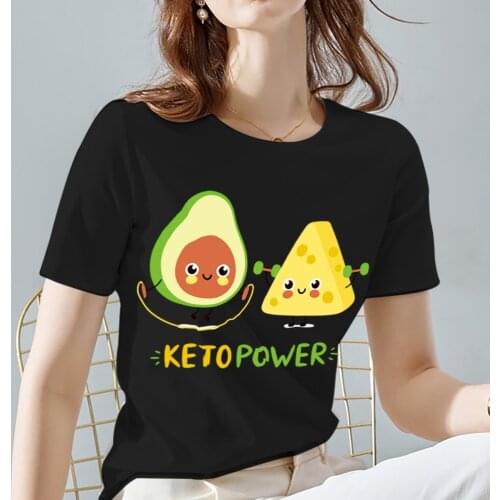 Avocado Pattern Series Women T Shirt Kawaii Printing Short Sleeve Tee Summer High Quality Soft Black Tops Womens Clothes