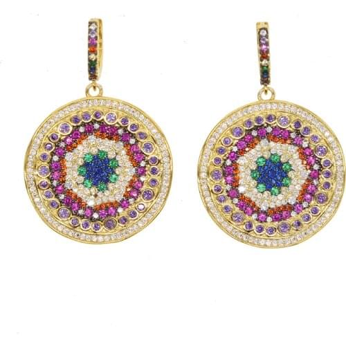 High Quality Gold Color Big Circle Round Hoop Earrings For Women Geometric colour cz Earrings Party Jewelry Bohemian Accessories