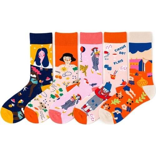 Women Sock Fruit Animal Illustration Design Abstract Painting Pattern Hip Hop Cool Fashion Cotton Skate Funny Socks Men Socks