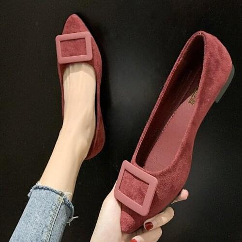 Flats Womens Flat Shoes Elegant Solid Color Simple Retro Flock Popular Models Workplace Must-have Glamour Zapatos Mujer W33-36