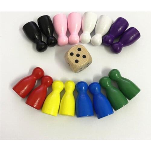 1Set=16 Pieces 24*12mm Wooden Pawn Chesses +1 Piece 16mm Point Dice for Board Game Pieces Accessories Free Shipping