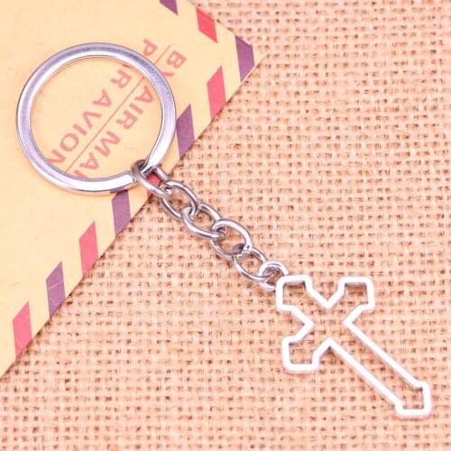 20pcs New Fashion Keychain 38*22 mm hollow cross Pendants DIY Men Jewelry Car Key Chain Ring Holder Souvenir For Gift