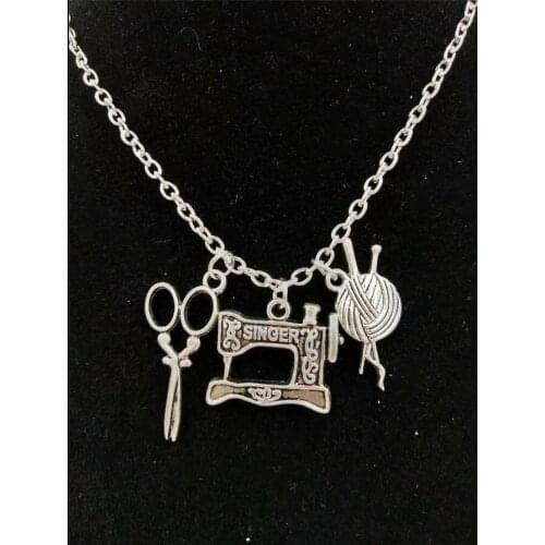 5Pcs/1Lot Vintage Sewing Machine / Yarn / Scissors Charm Alloy Pendant Necklace For Women Jewelry Gift Q126